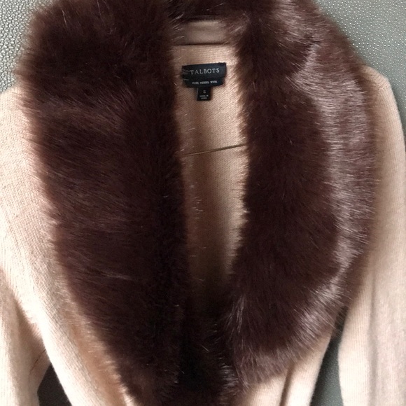 Talbots Sweaters - Talbots merino wool wrap cardi w/ faux fur collar
